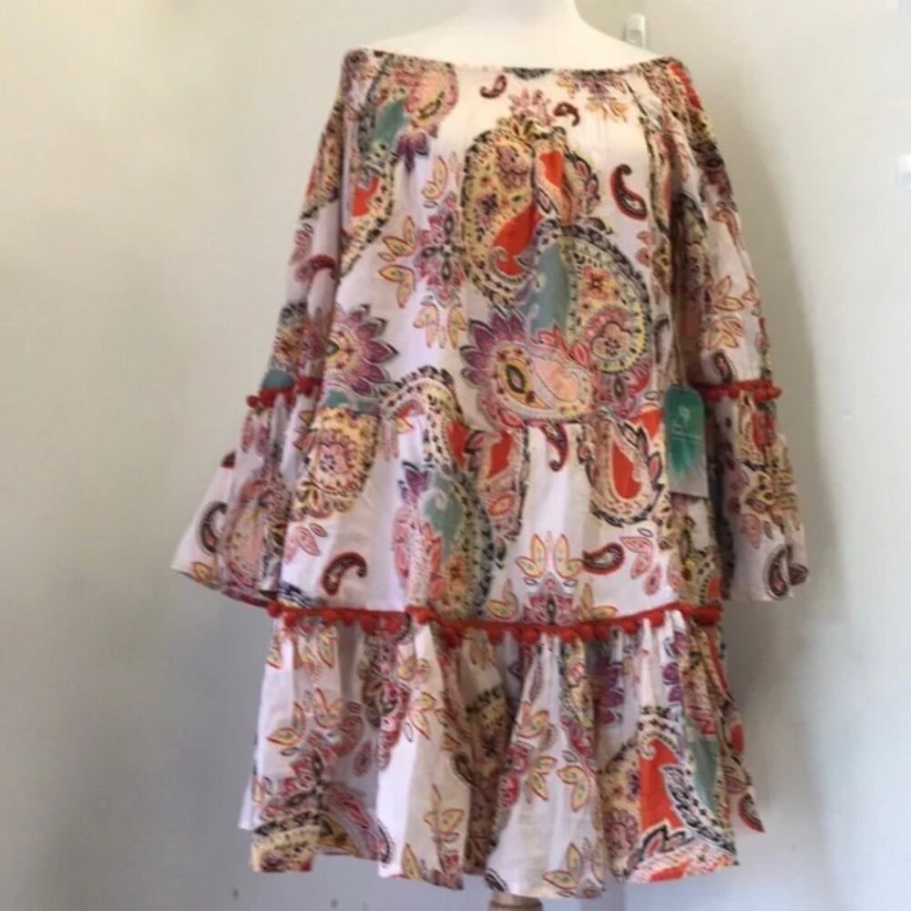 True Destinations Paisley Floral Swim Cover Up Mini Dress